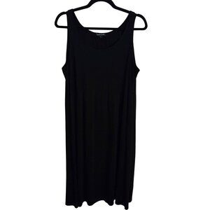 Eileen Fisher 100% Silk Crepe Black Pleated Sleeveless Midi Dress Size S